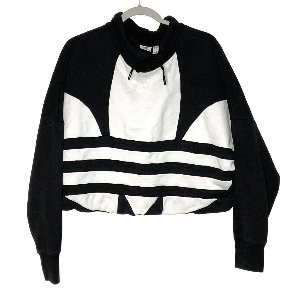 ADIDAS Womens Big Logo Cropped Black White Sweatshirt MED FS1314 cotton Trefoil